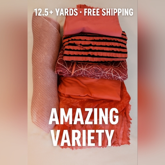 Various Other - 12.5+ Yards PINK Fabric Bundle Solids Stripes Textures Embellished Sewing Crafts